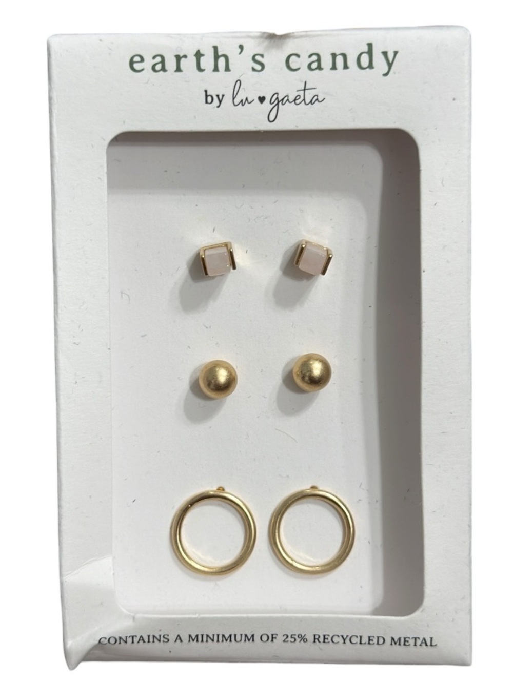 Earth’s Candy by Lu Gaeta 3 Pair Minimalistic Gold Tone Earrings Set NWT
